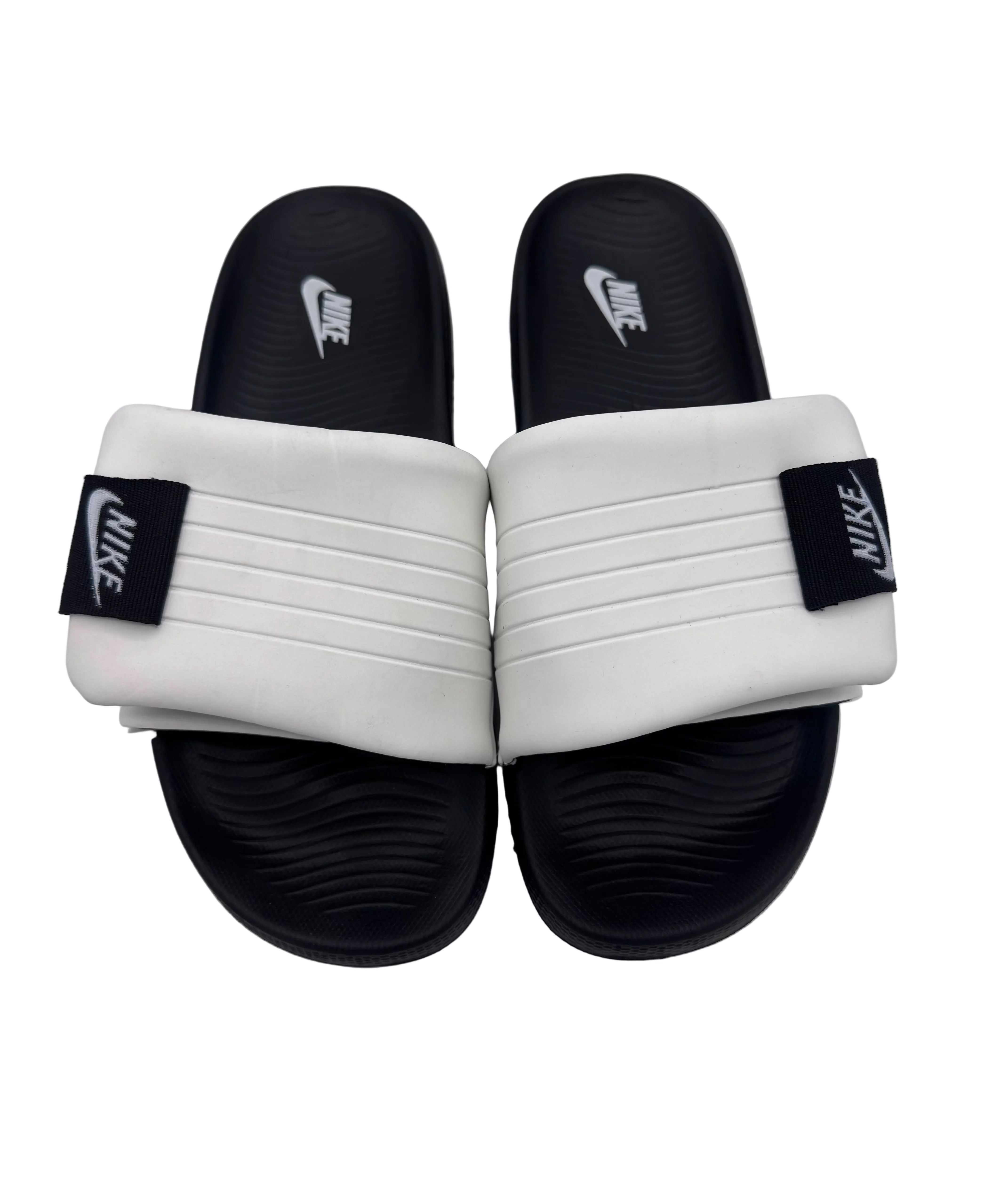 Nikee premium Adjustable Slides – white & Black (8mm foam) with recovery sole