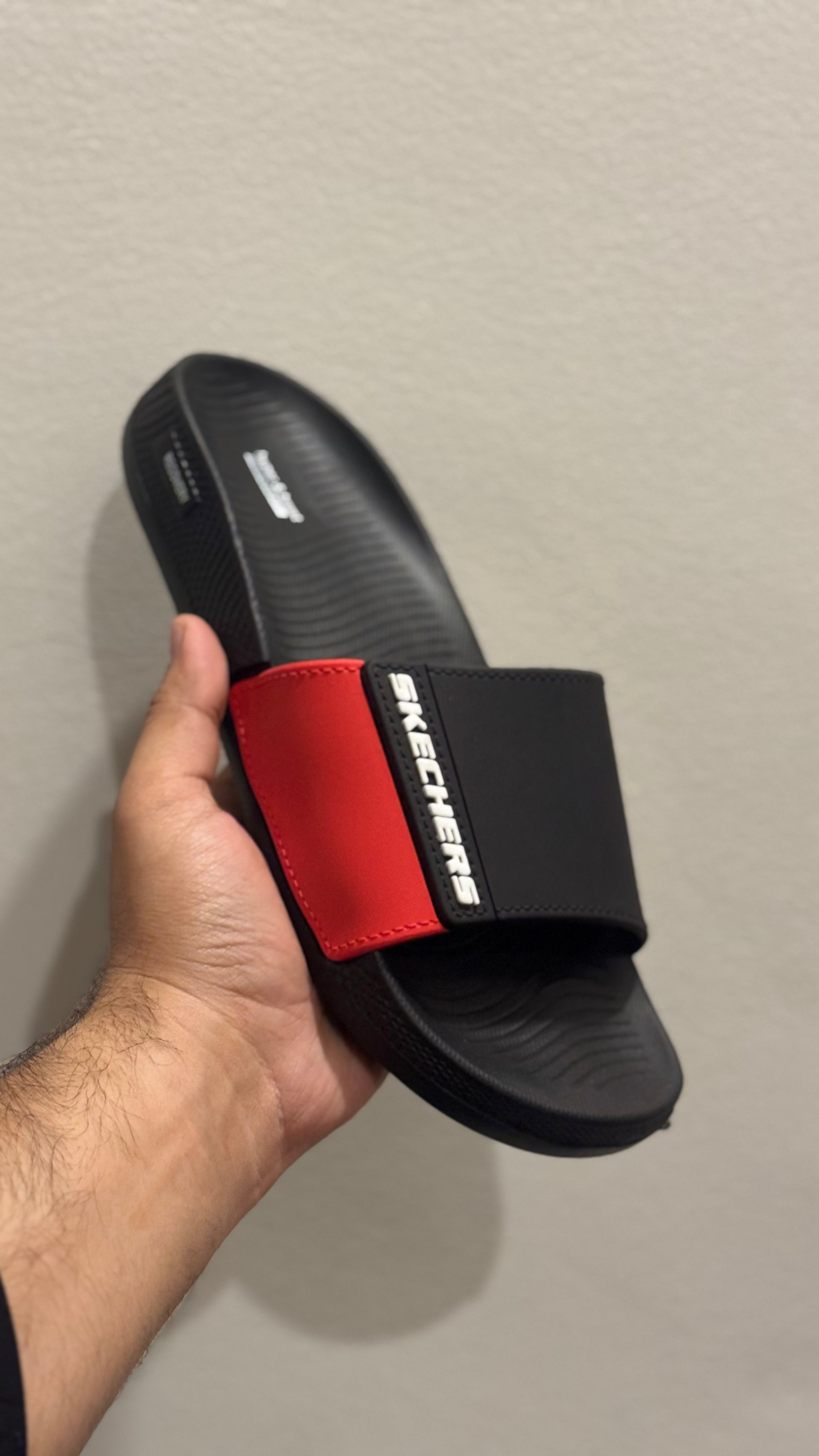 Black premium skecher slides with recovery sole