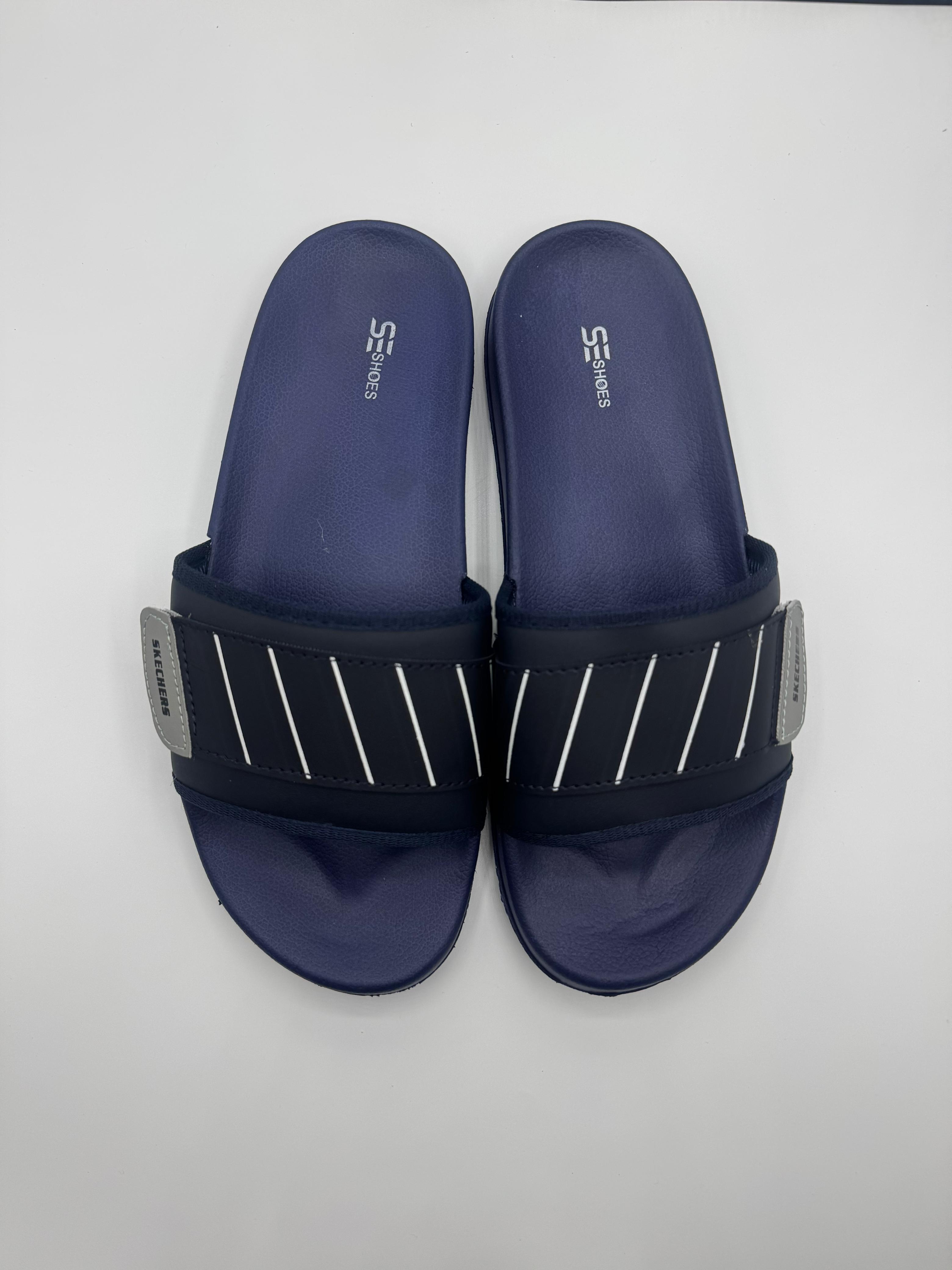 Stripe Skechers Comfort Slide Sandals (blue)