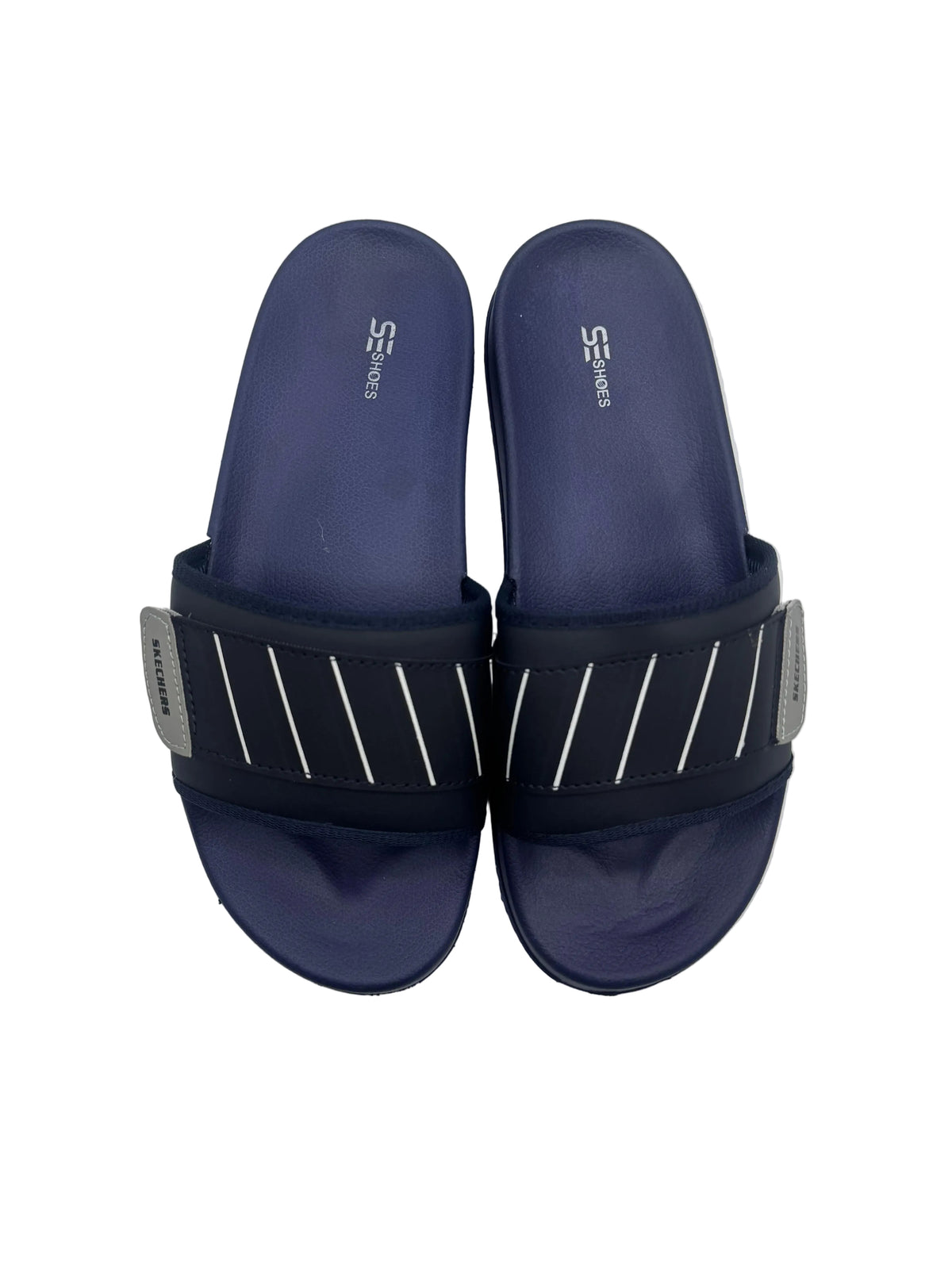 Stripe Skechers Comfort Slide Sandals (blue)
