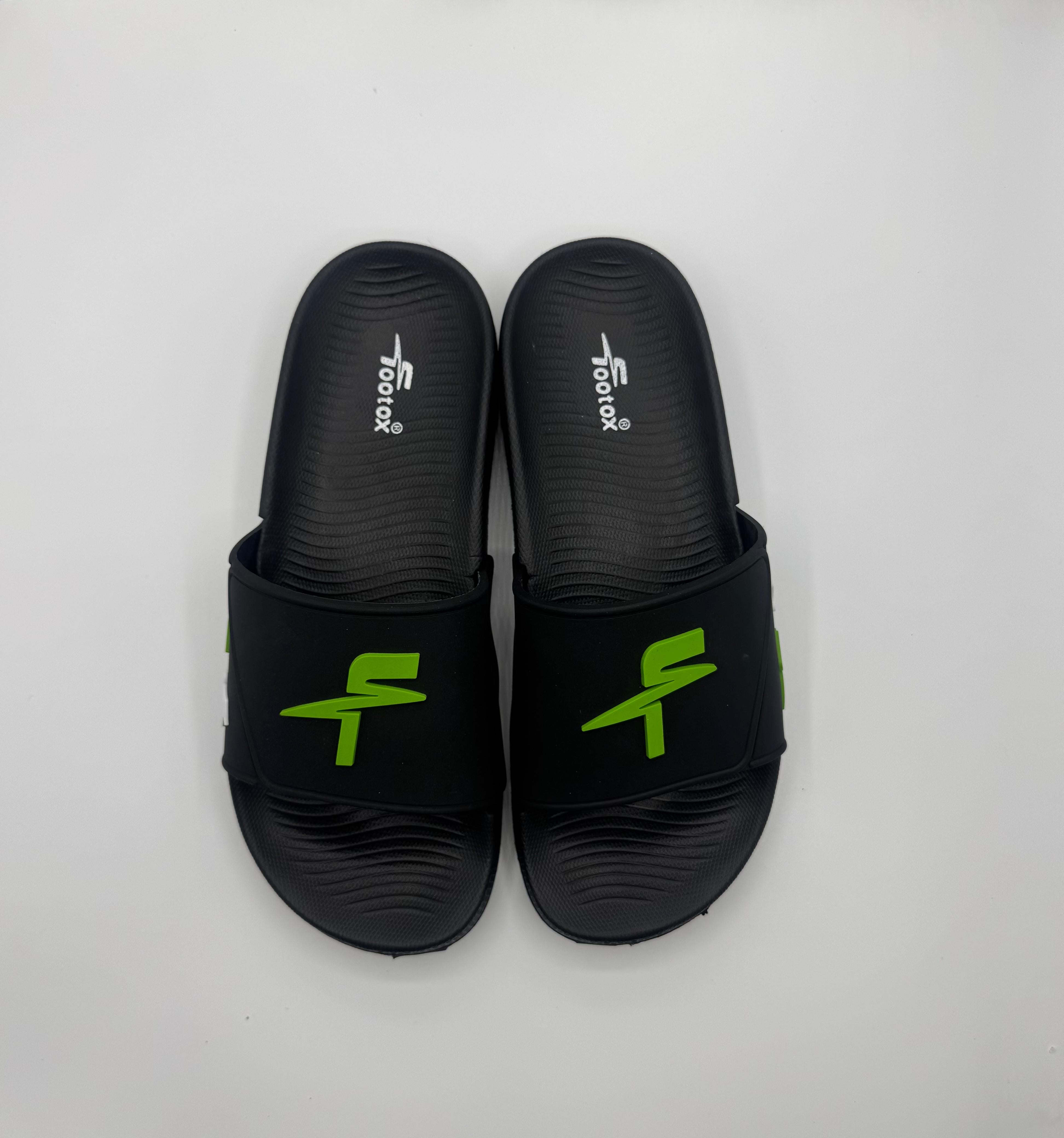 Footox premium green black slides with soft recovery sole