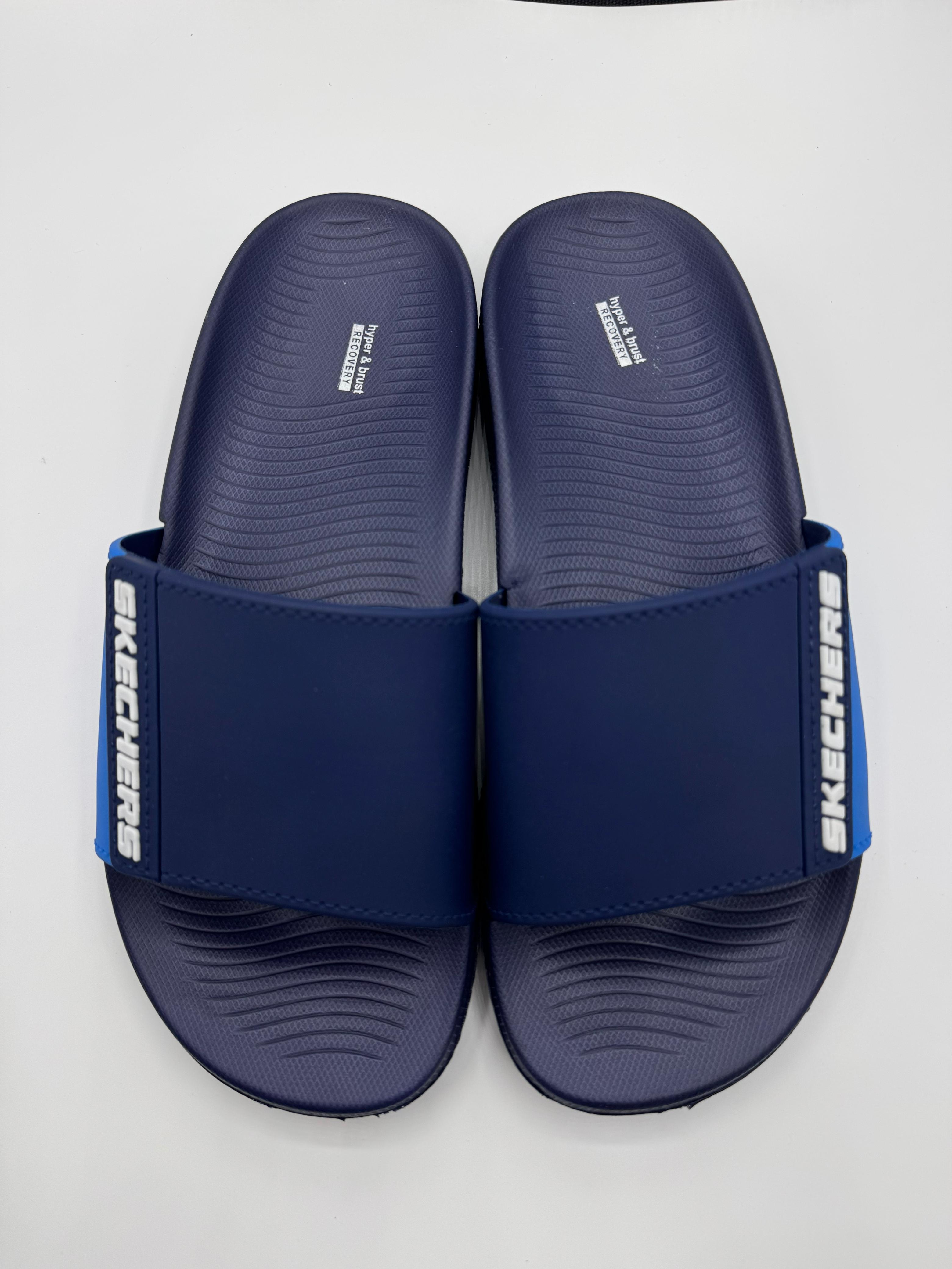 Premium Navy skechers slides with recovery sole