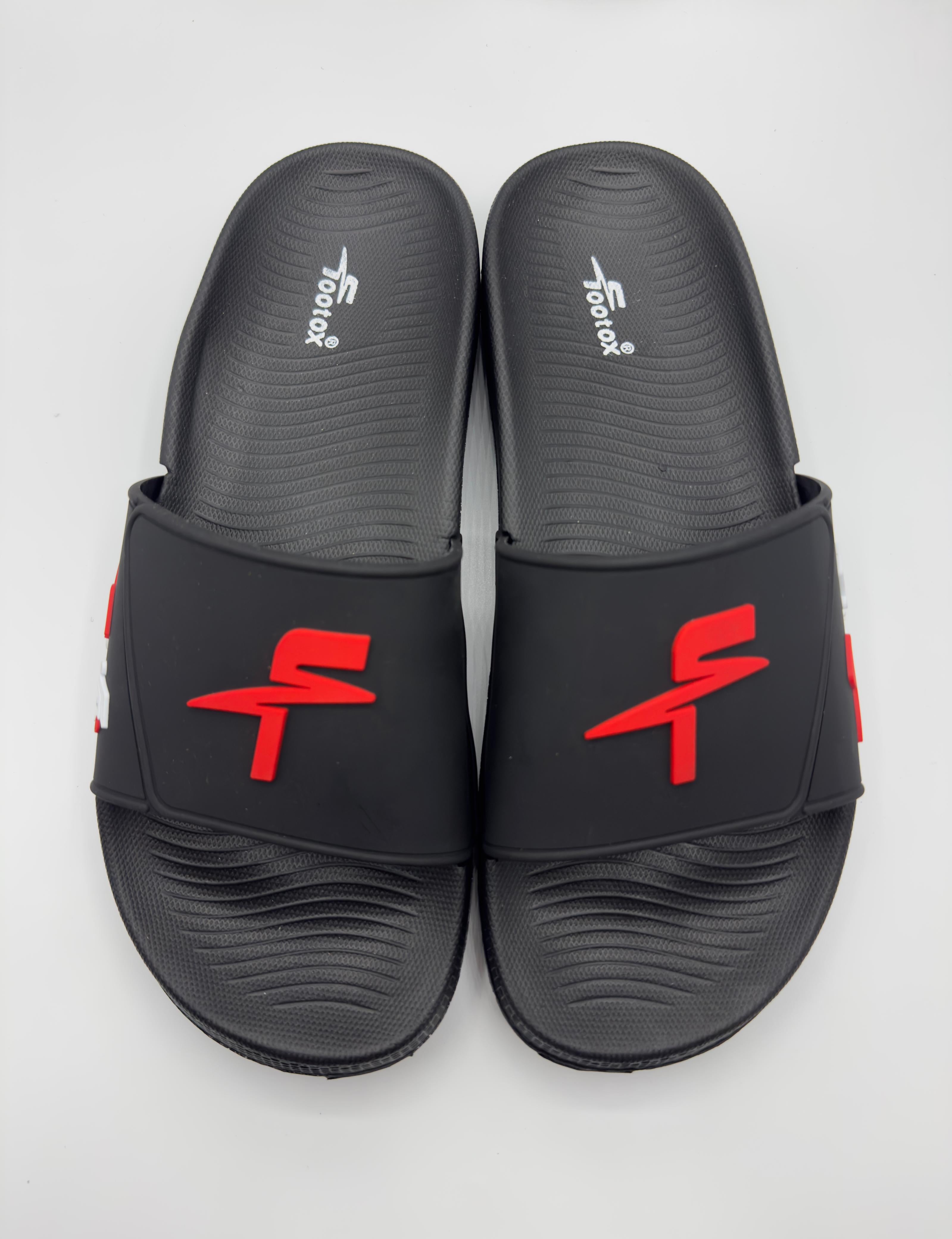Footox premium red black Slides with soft recovery sole
