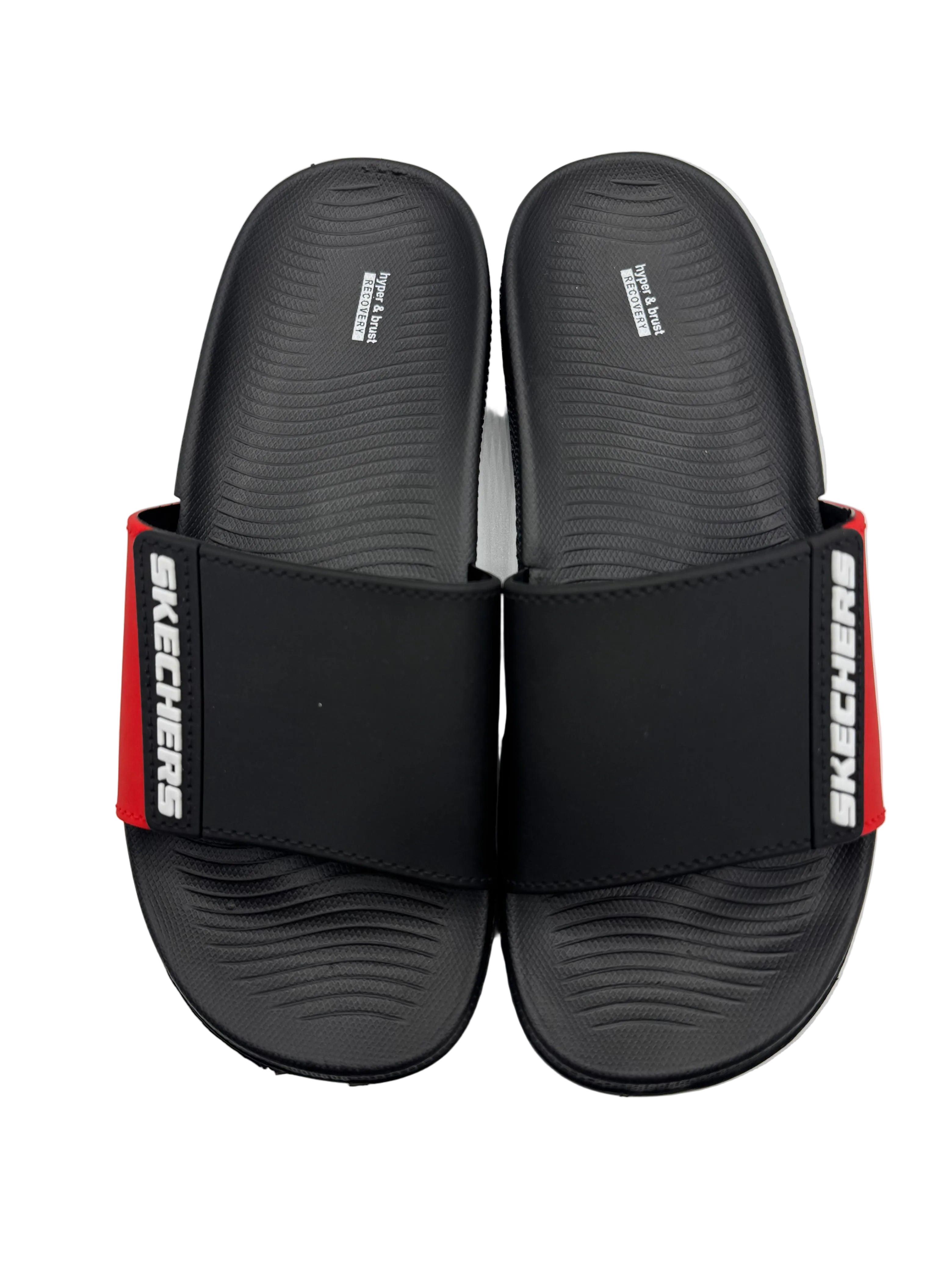 Black premium skecher slides with recovery sole