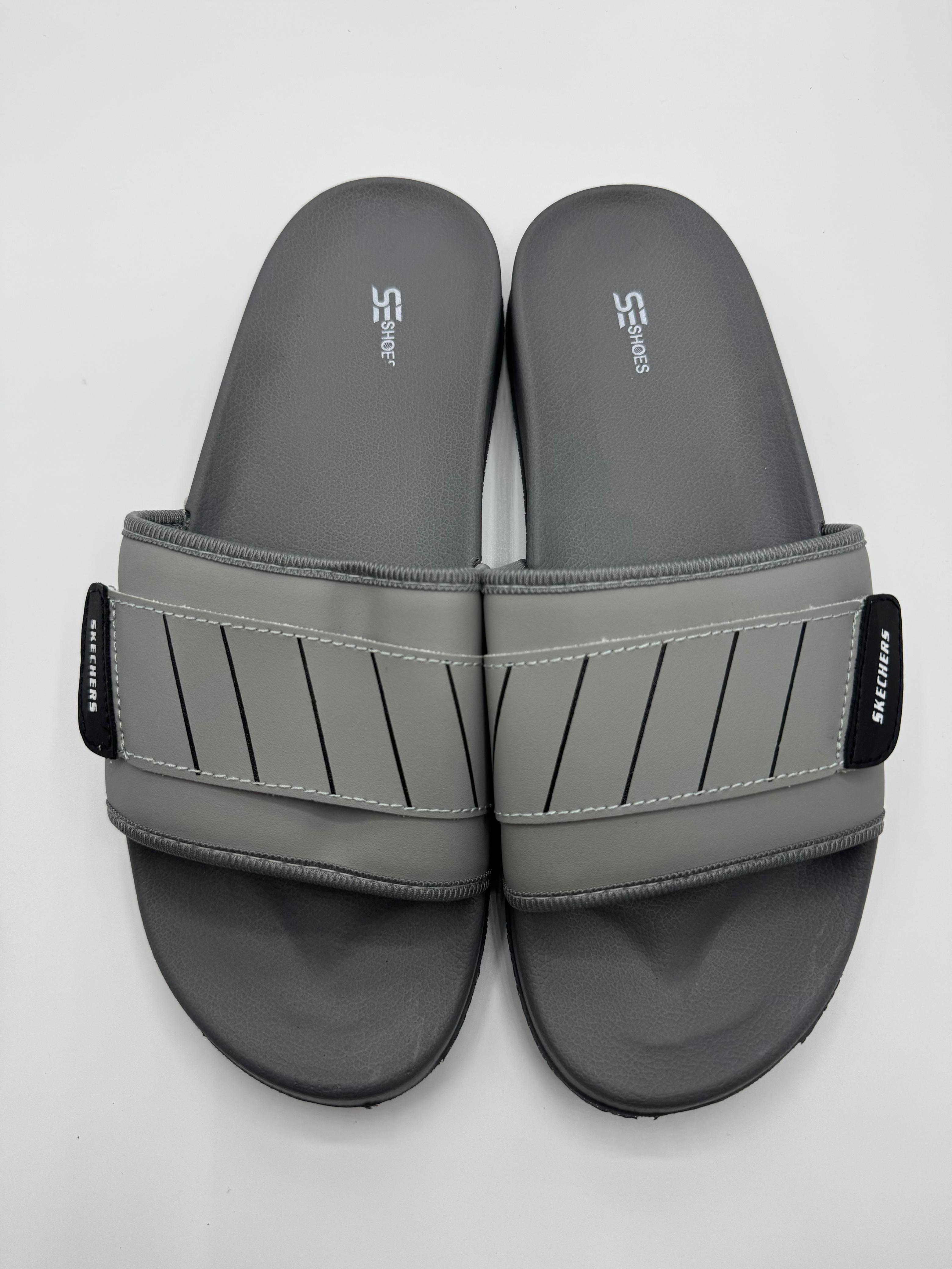 Stripe Skechers Comfort Slide Sandals (grey)