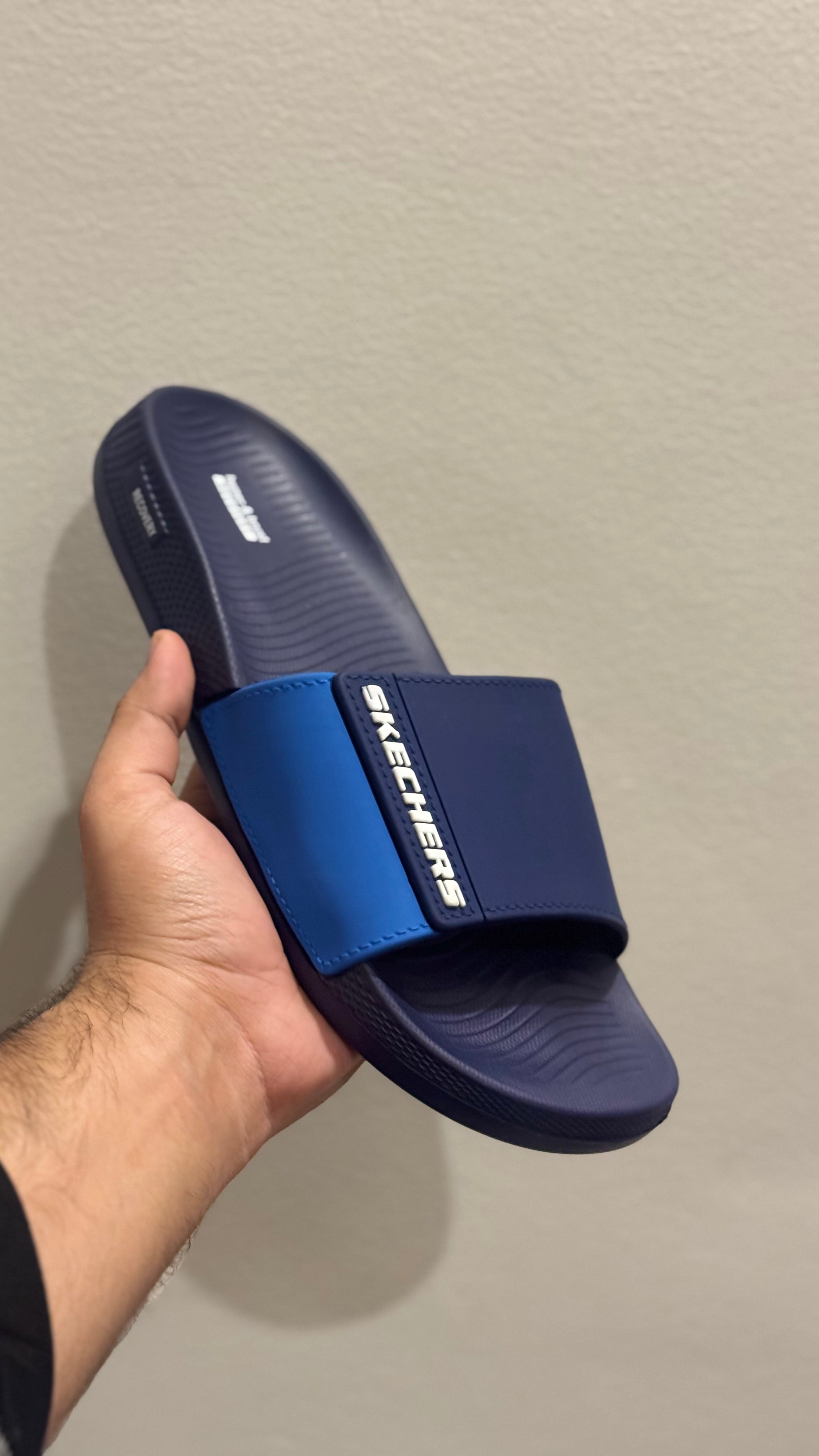 Premium Navy skechers slides with recovery sole