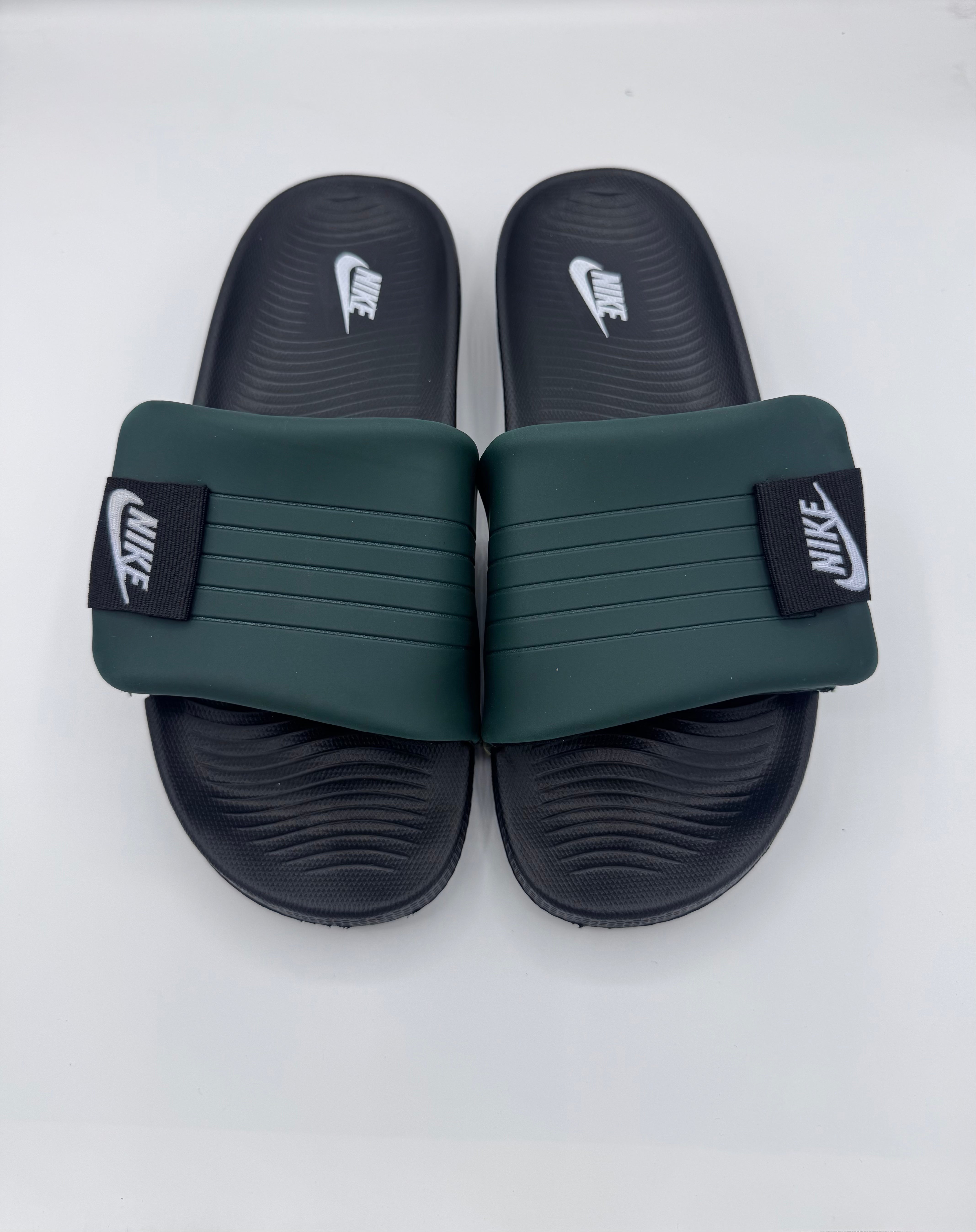 Nikee premium Adjustable Slides – Dark Green & Black (8mm foam) with recovery sole