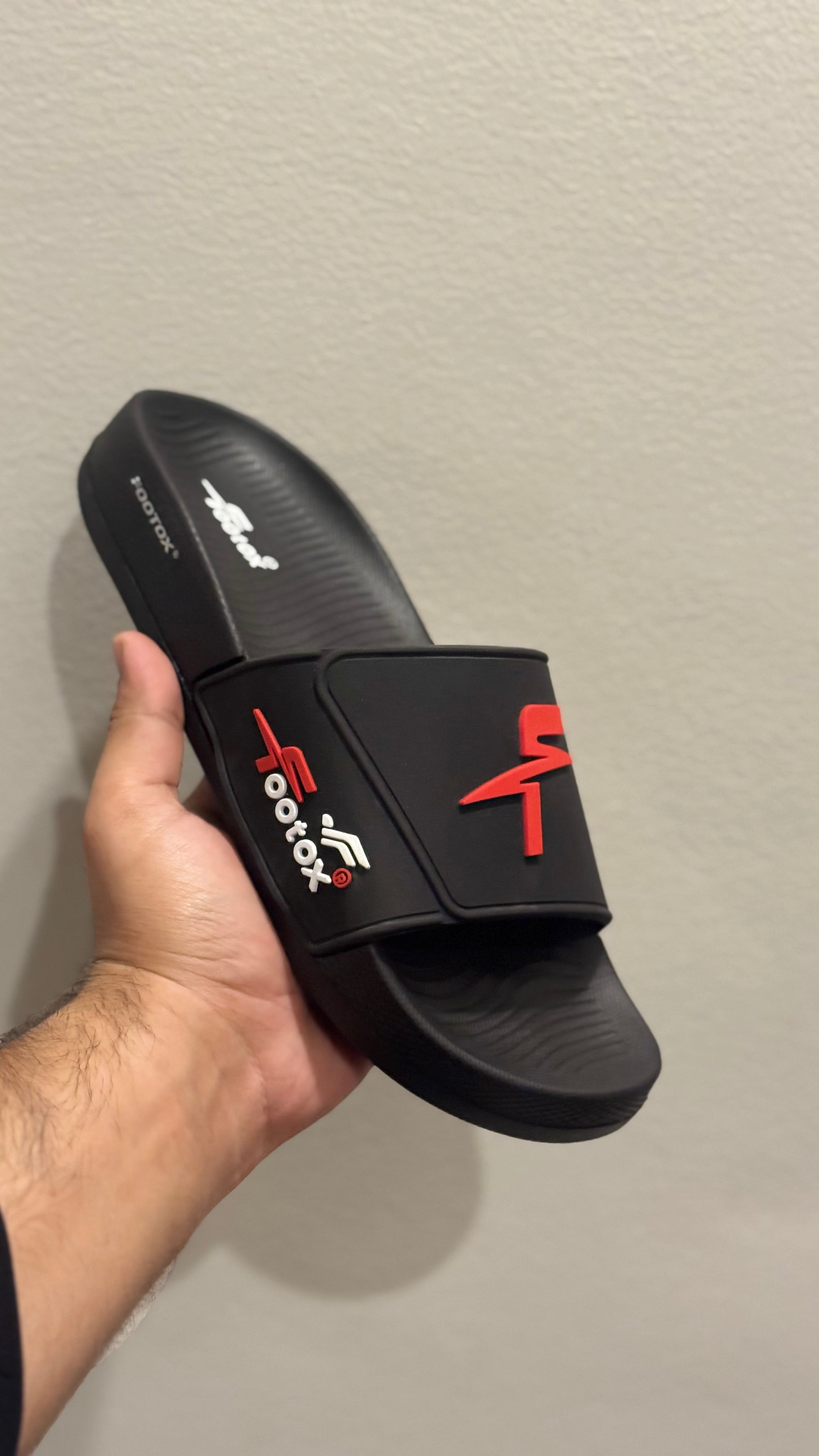 Footox premium red black Slides with soft recovery sole