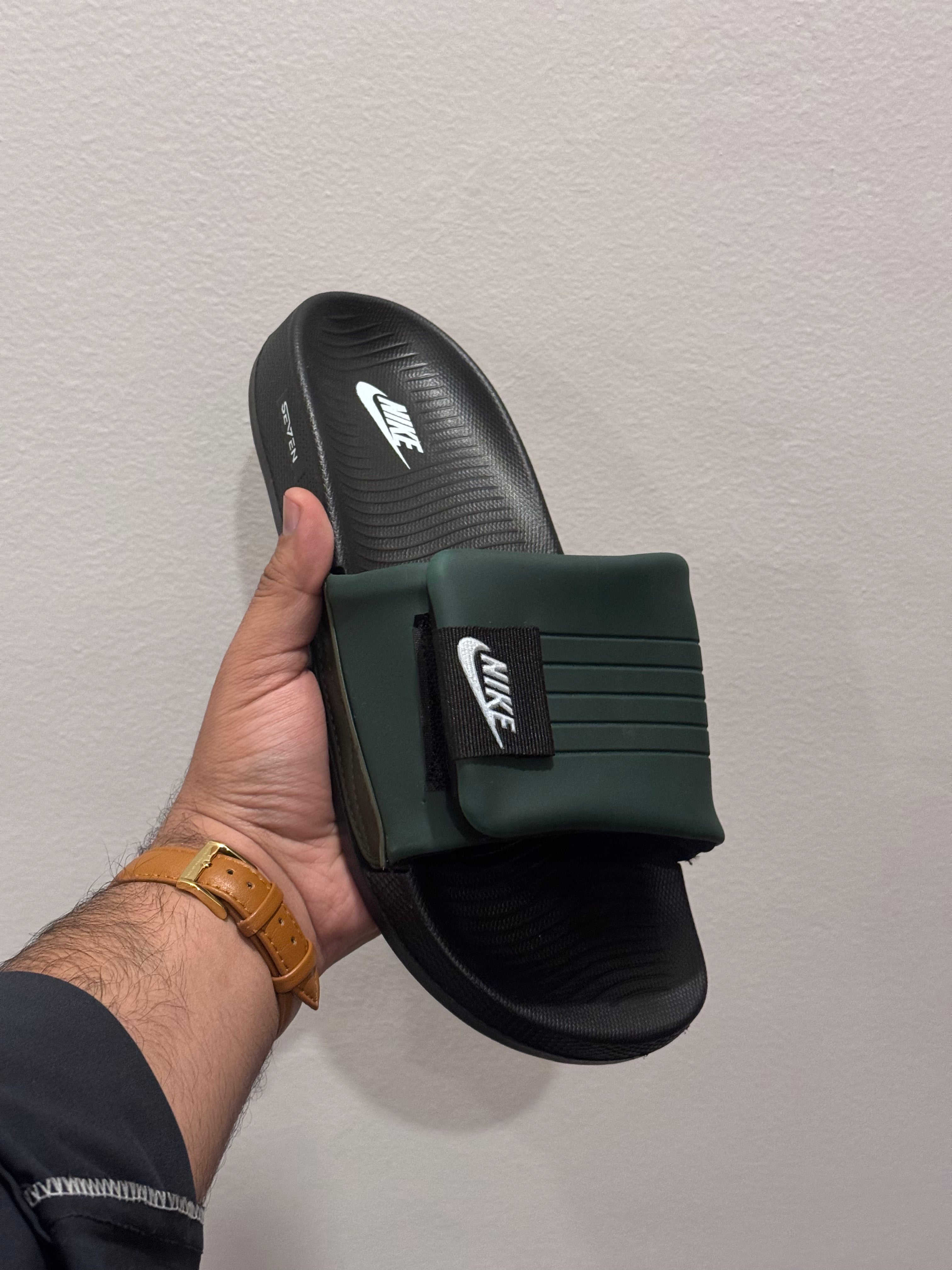 Nikee premium Adjustable Slides – Dark Green & Black (8mm foam) with recovery sole