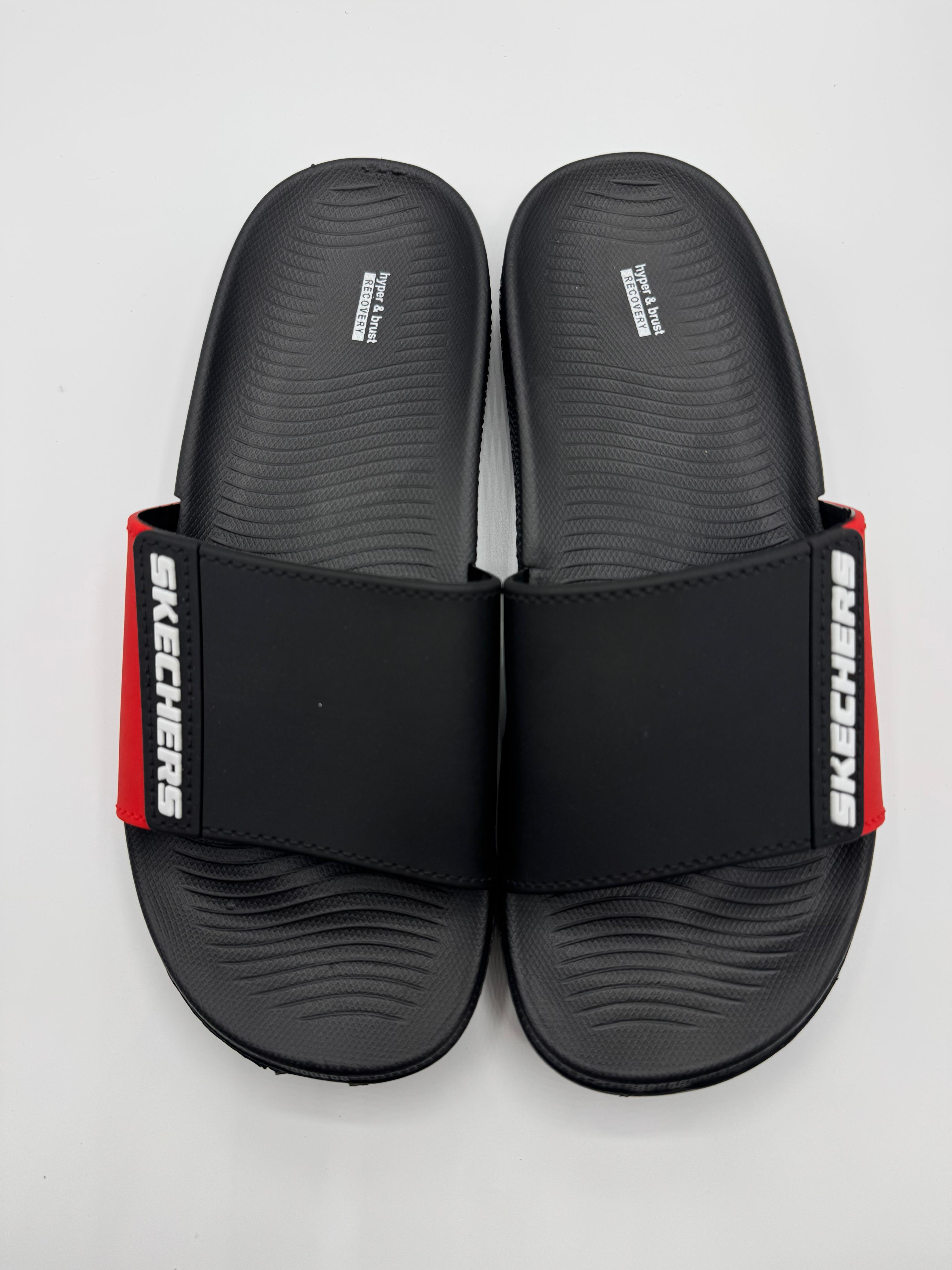 Black premium skecher slides with recovery sole